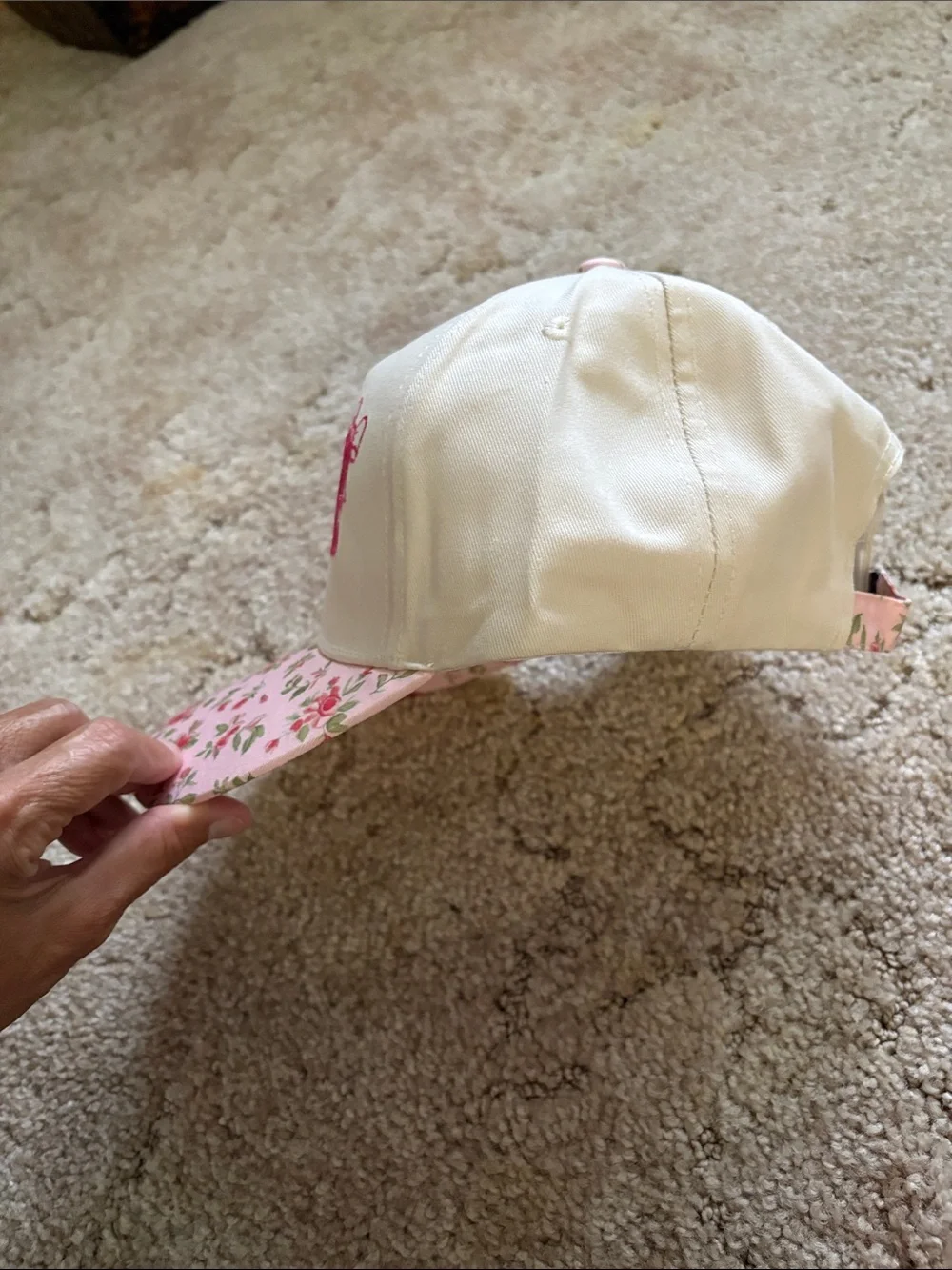 Women’s Floral Trucker Hat with Pink 'LOVER' Embroidery